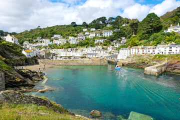 The historic fishing village and harbour of Polperro, on the Polperro Heritage Coastline in south...