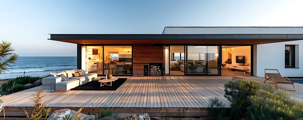 Obraz premium Beach house with modern deck.