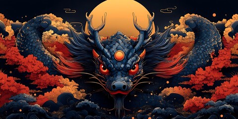 A Fierce Dragon with Majestic Horns and Glowing Red Eyes


