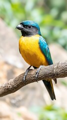 Obraz premium A vibrant bird perched on a branch in a natural setting.
