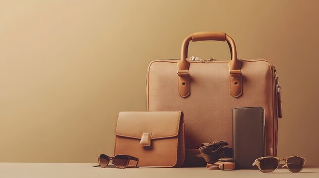 Tan Leather Bags Accessories Fashionable Travel Set