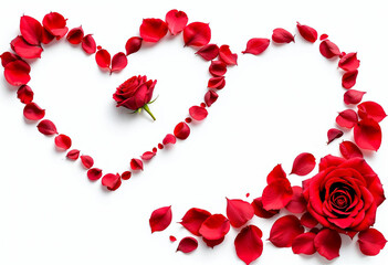 Happy Valentine's Day with red and pink heart-shaped balloons and decorations on a red background