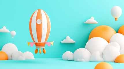 whimsical airship floats among colorful clouds in vibrant sky