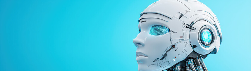 Futuristic robotic head with intricate design and glowing elements