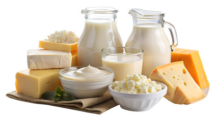 cheese and milk isolated on white background 
Png