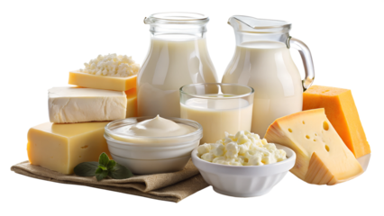 cheese and milk isolated on white background 
Png