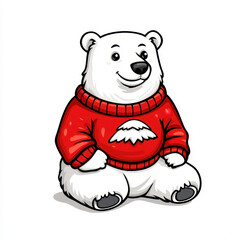 Fototapeta premium Cute polar bear in red sweater, smiling happily, perfect for winter themes
