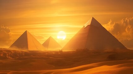 Golden Sunset Illuminates Ancient Egyptian Pyramids