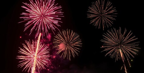 Golden Fireworks - Countdown To Midnight - Abstract Defocused Background. 2025 New Year&rsquo;s Eve Countdown Fireworks