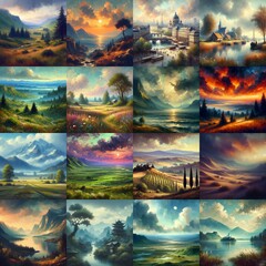 Fototapeta premium Watercolor landscapes. AI generated illustration