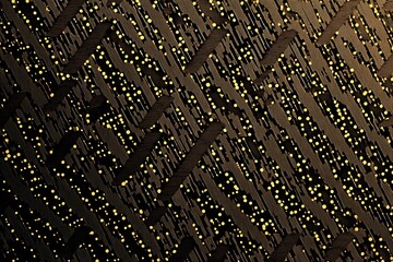 Fototapeta premium Abstract dark geometric background featuring glowing golden lines and sparkles, creating a modern, futuristic, and elegant design.
