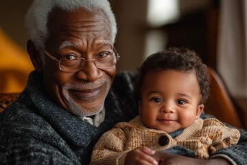 Portrait of grandfather and grandson smiling and bonding together