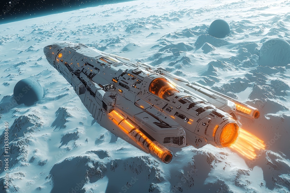 Poster a high-tech space station set against the backdrop of deep space. sci-fi wallpaper stock image.