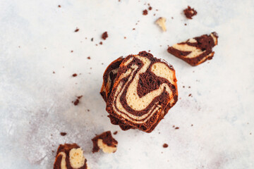 Homemade traditional marble pound cake.
