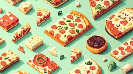 Isometric Pizza Pattern Design Suitable for Food-related Projects, Menus, and Advertisements