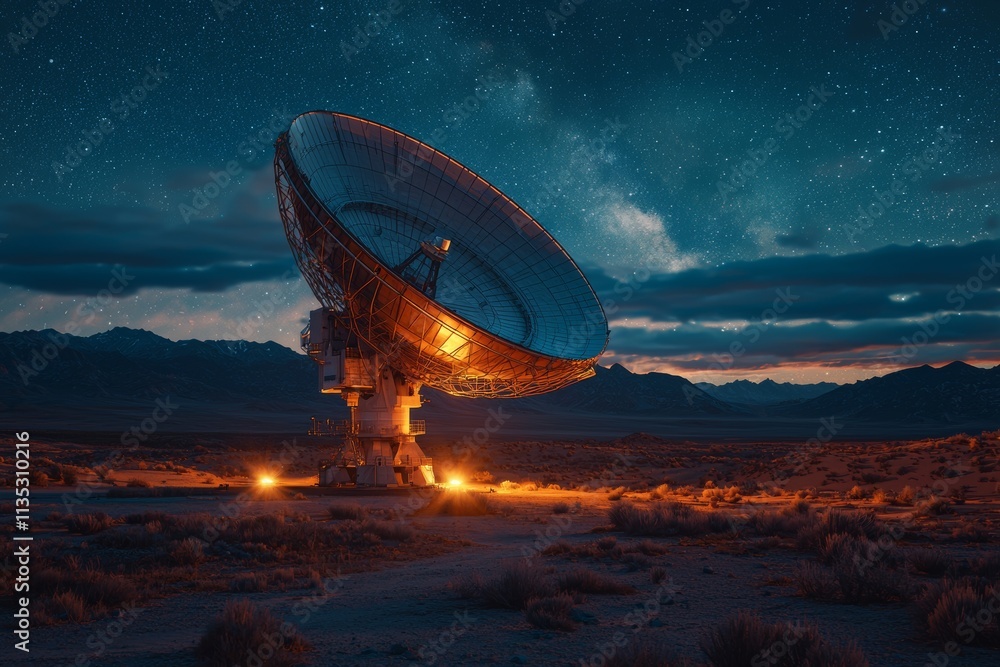 Wall mural an astronomical radio telescope is aimed at the sky, with its antenna rotating as part of space scie