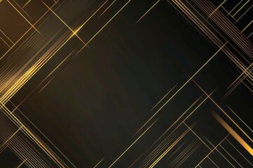 Obraz premium Abstract dark geometric background featuring glowing golden lines and sparkles, creating a modern, futuristic, and elegant design.