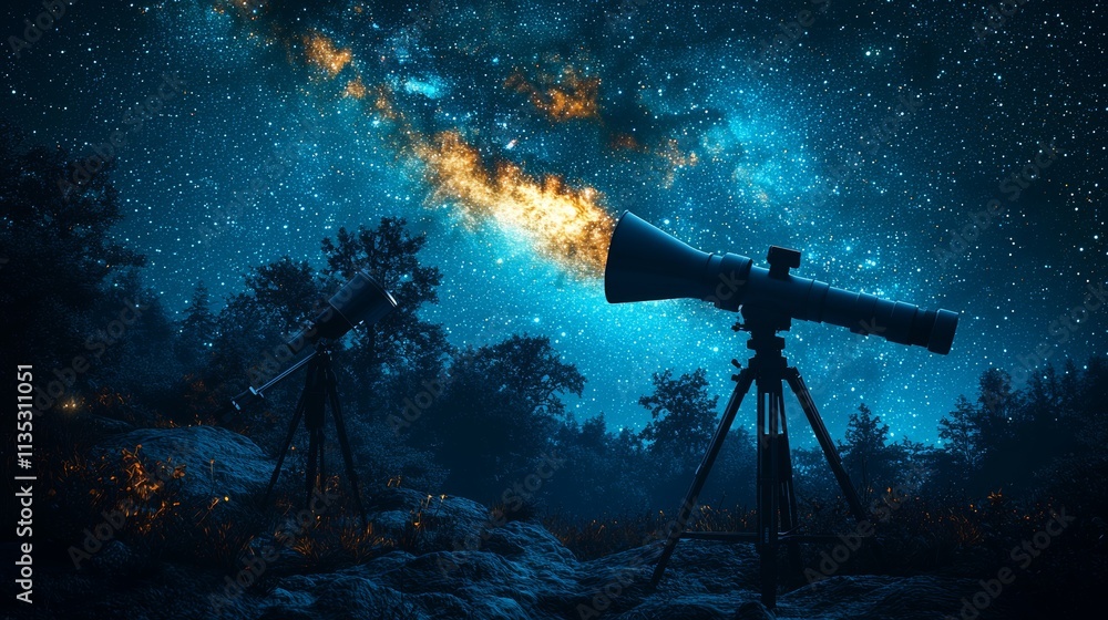 Poster researchers and students gather at a university observatory equipped with large telescopes to explor