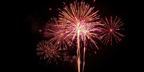 Golden Fireworks - Countdown To Midnight - Abstract Defocused Background. 2025 New Year&rsquo;s Eve Countdown Fireworks