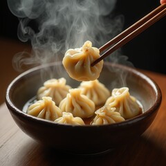  Steamed Dumplings with Steam Rising