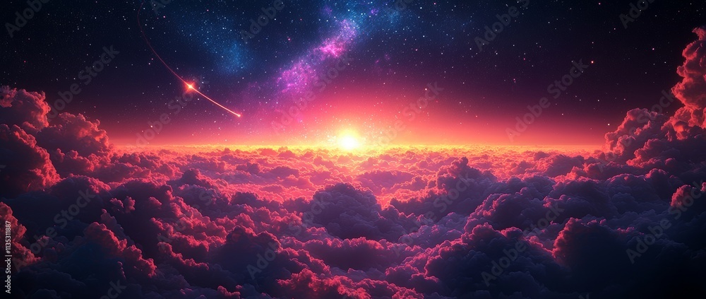Wall mural abstract starlight with pink and purple clouds, accented with stardust, for presentations and websit