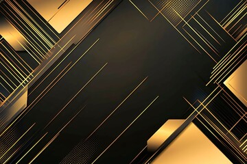 Obraz premium Abstract dark geometric background featuring glowing golden lines and sparkles, creating a modern, futuristic, and elegant design.