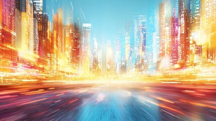 A vibrant, blurred cityscape representing motion and energy.