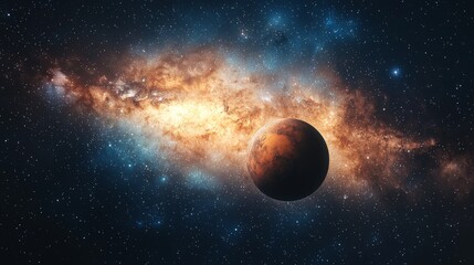 An awe-inspiring scene of the cosmos showcasing Mars and a distant galaxy, representing the idea of exploring outer space.