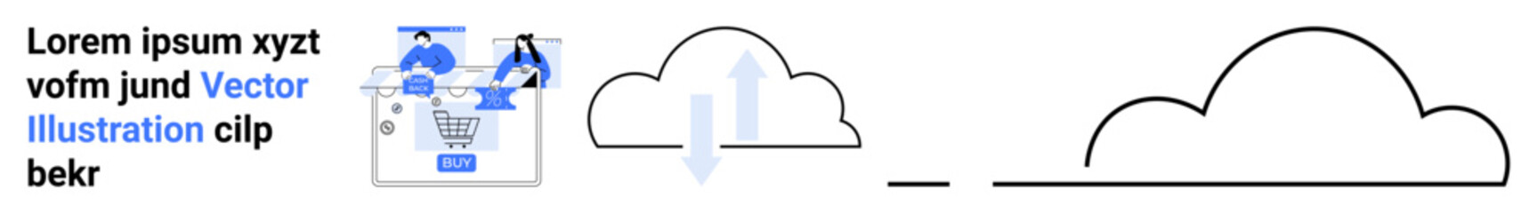 Two people managing data uploads to cloud storage. Cloud icon with upload and download arrows. Ideal for technology, data management, cloud computing, storage solutions, file sharing, digital