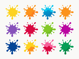 Unique Colorful Paint Splashes on White Background