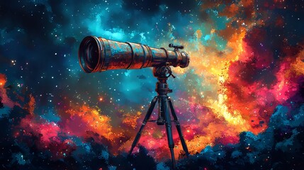 An old telescope was directed at a vivid nebula in the universe.