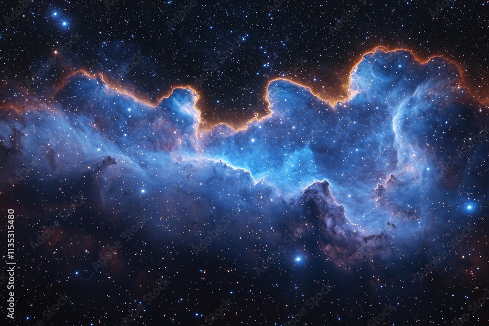 Wall mural in deep space, a vast nebula with swirling clouds and far-off stars is captured.