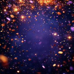 background with flying and shiny confetti in purple tones