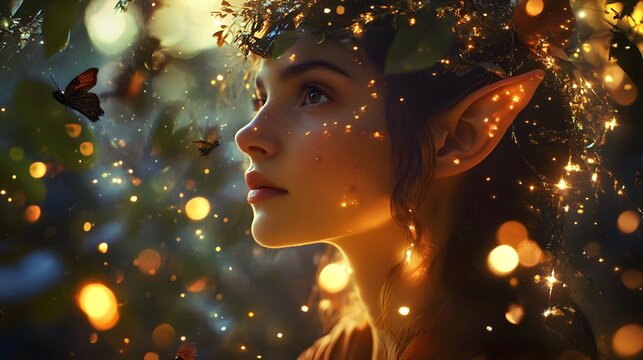 Portrait of an elf in an enchanted forest