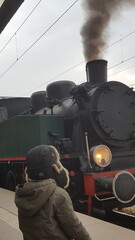 lokomotywa parowa dymi na stacji © Miroslaw