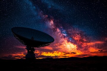 Using massive satellite dishes to intercept signals from space in the quest to find extraterrestrial life, developed with Stock technology.