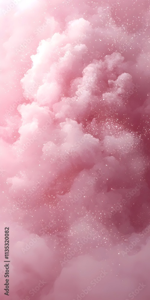 Poster a dreamy landscape of soft pink clouds, creating a whimsical and serene atmosphere, with delicate sp