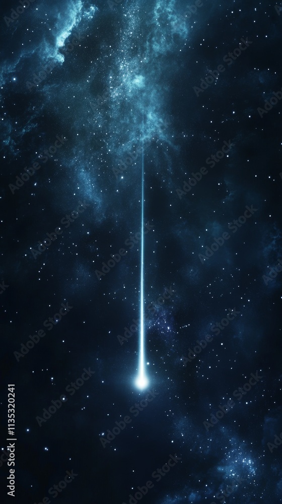 Poster dynamic cosmic scene featuring a vivid light beam stretching through the starry expanse of deep spac