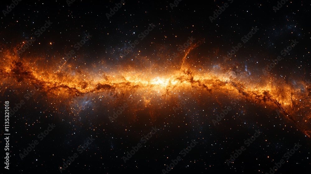 Poster panoramic view of a space nebula featuring stars in equirectangular projection.