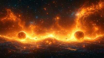 Multiple planets in close proximity, aligned in space, with stars filling the background.