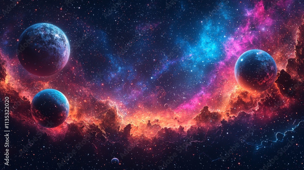 Canvas Prints a lively abstract space background featuring cosmic planets and celestial elements, including a spac