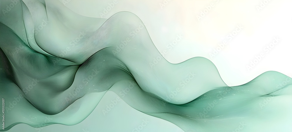 Poster a serene abstract design featuring flowing green waves, creating a calming mood. the soft curves evo