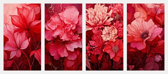 abstract floral and botanical background. Red and pink, banner