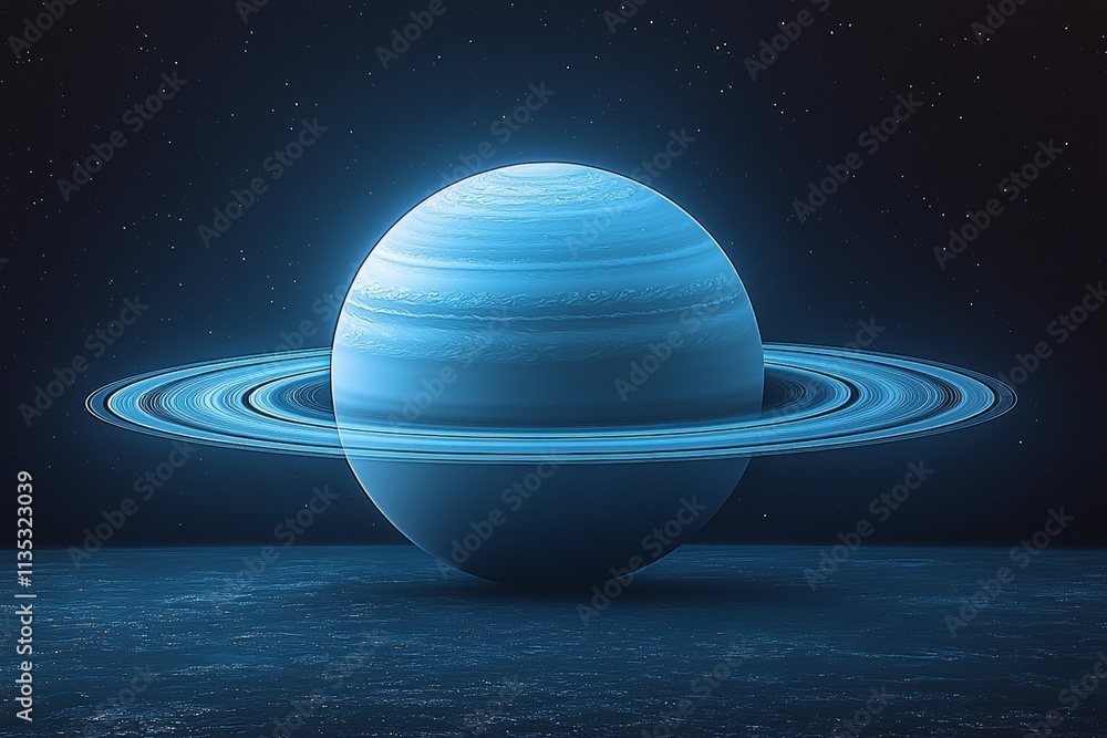 Poster a zoomed-in image of a planetary ring system, where thin layers of dust and ice revolve around a rem
