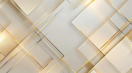 Obraz premium A sophisticated abstract background with gold lines and shadows, featuring overlapping geometric shapes and transparent squares for a luxurious, modern design.