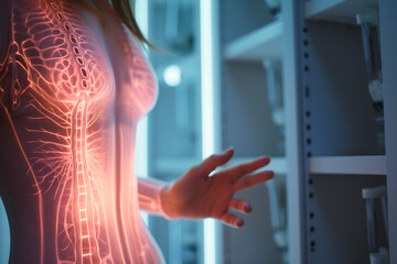 X-ray image of the patients bones and nerves, with artificial intelligence technology improving accuracy.