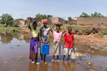 Displaced African children forced to confront emergency situations such as drinking water and food...