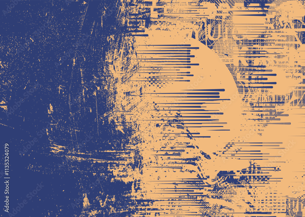 Poster Background with glitch distorted grunge textures . grunge background texture with halftone dots, glitched shapes, textures and lines .Screen print vector background with grunge textured surface.