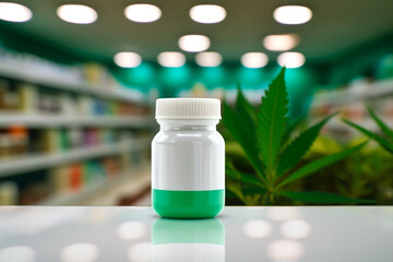 Lab focusing on marijuana-based medicines in bottles and pills for healing and therapy.