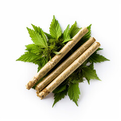 Cannabis pre-rolled joints photographed on white showcasing their medical significance.